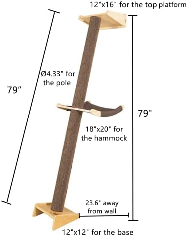 Modern 78.7“ Tall Leaning Wall Carpet Cat Tree Tower Scratching Post Pillar - Image 6