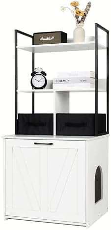 DWANTON Cat Litter Box Enclosure, 2 Storage Shelves and 2 Drawers by DWANTON