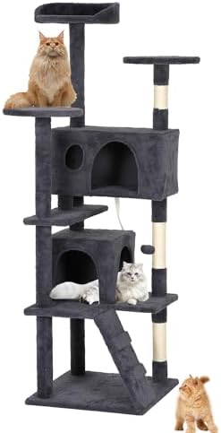 BestPet | 62" Cat Tree Tower | Dark Gray | Sturdy Multi-Level Cat Tree by BestPet