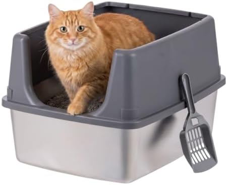 IRIS USA Stainless Steel Litter Box Enclosed High Sided by IRISUSA