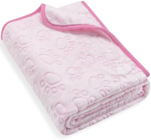 Stuffed Premium Soft Dog Blanket, Flannel Pink Stuff Cute Paw Print, 43 * 66 by STUFFED