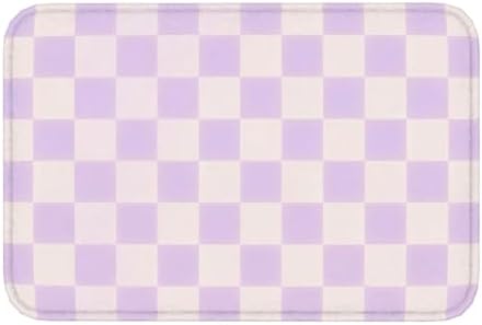 Purple Checkered Grid Bath Mat 24x16 Inch Non-Slip Soft Microfiber Bathroom by Unknown