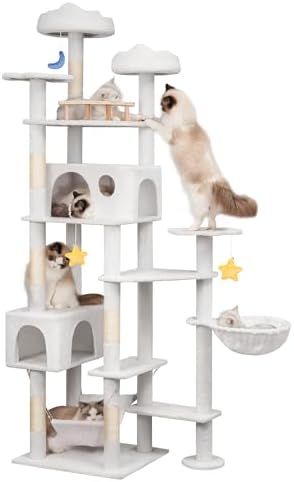 Meecal 79in Large White Cat Tree, Scratching Post, Condos & Hammocks by Meecal