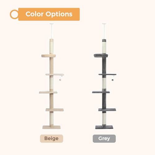 PETEPELA 5-Tier Floor to Ceiling Cat Tree, 95-107In Tall Cat Tower Beige - Image 3