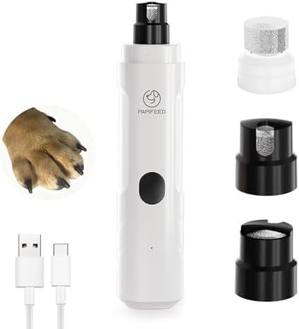 PAPIFEED Dog Nail Grinder with LED Light, Ultra Quiet 3-Speed Electric Nail File by PAPIFEED