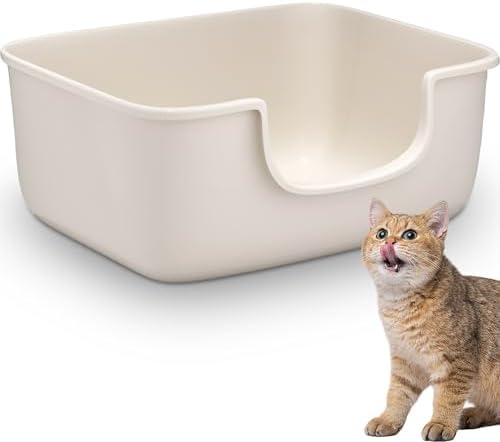 Large Cat Litter Box with High Sides, Open Kitty Litter Boxes Anti-Splashing by Gefryco
