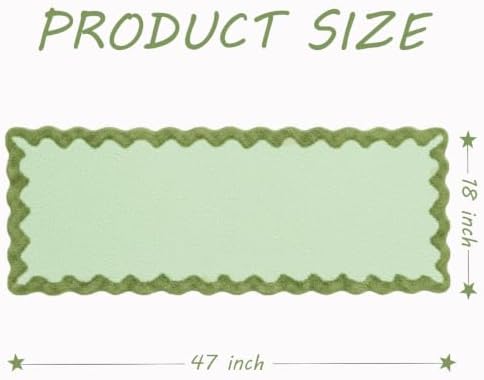 Cute Green Scalloped Bathroom Runner Rug, Fun Plush Luxury Microfiber Bath Rug - Image 2