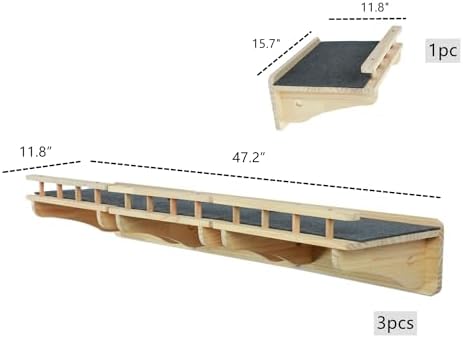 SHENGOCASE 47.2" x 11.8" Natural Wood Wall Mounted Cat Shelves - Image 4