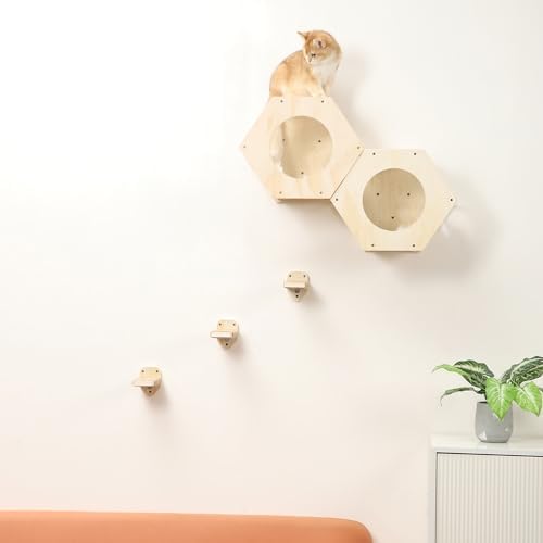 KATRIS Cat Shelves with 3 Steps Scratcher Post & Hammock, Wall Mounted Climbing - Image 6