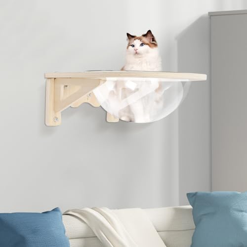 Wall-Mounted Wooden Cat Space Clear Capsule, 16.5LBS Load Capacity Transparent - Image 7