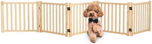 Wooden Freestanding Dog Gate Indoor- 16.9" H 5 Panels by Oapety