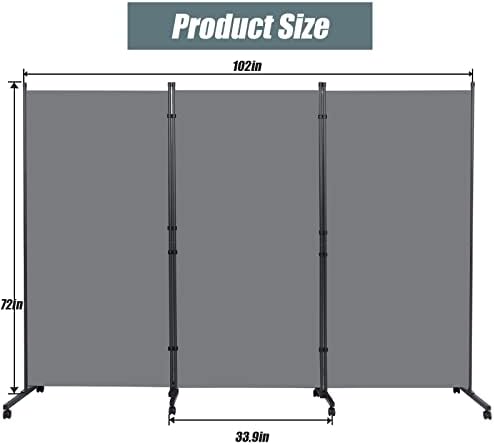 Room Divider 102'' Wide Folding Privacy Screen, 3 Panel Wall Divider w/Wheel - Image 5