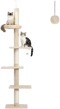PETEPELA 5-Tier Floor to Ceiling Cat Tree, 95-107In Tall Cat Tower Beige by PETEPELA