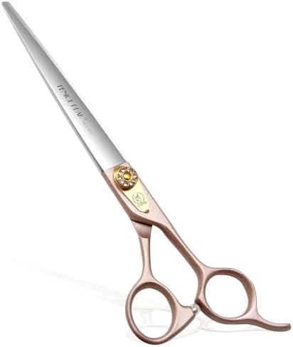 7'' Dog Straight Scissors for Grooming 440C Stainless Steel Rose Gold by FenicePeak