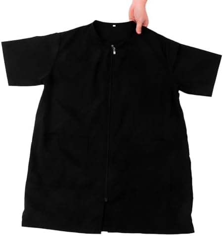 NOLITOY Waterproof PET Grooming Apron Short Sleeve Zipper Smock Black - Image 4