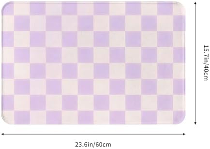 Purple Checkered Grid Bath Mat 24x16 Inch Non-Slip Soft Microfiber Bathroom - Image 3