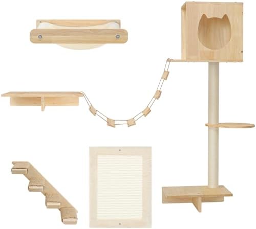 HOOBRO Wood Cat Wall Shelves, Plush Hammock, Scratcher and Climbing Shelves by HOOBRO