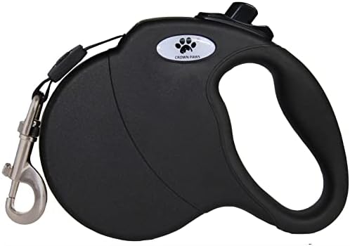 13 ft Retractable Dog Leash for Large Dogs up to 26 lbs, Tangle-Free Nylon Tape by CROWN+PAWS