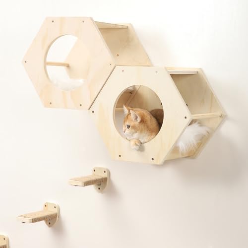 KATRIS Cat Shelves with 3 Steps Scratcher Post & Hammock, Wall Mounted Climbing - Image 7