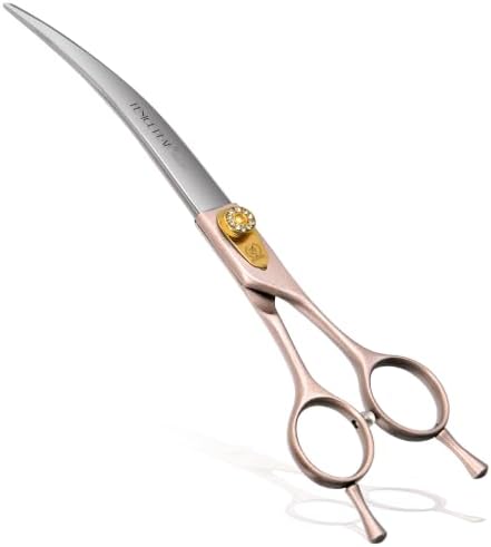 Professional Curved Dog Grooming Scissors 7.5'' Rose Gold 440C Stainless Steel by FenicePeak