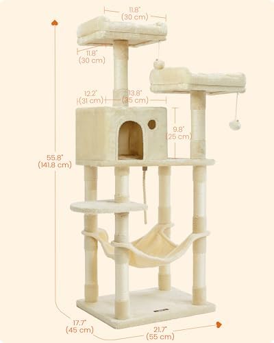 Feandrea Cat Tree, 55.8-Inch Large Cat Tower - Image 5