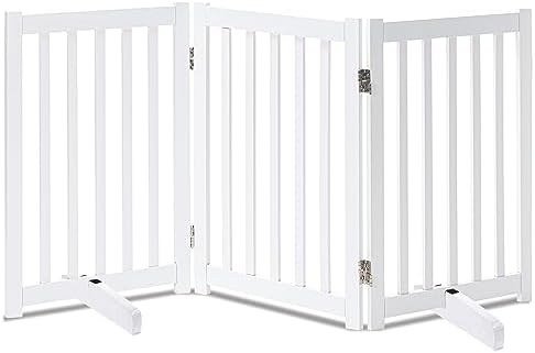LZRS Wooden Free Standing Dog Gate 60" W x 30" H, Foldable Solid Hardwood Pet by LZRSPET