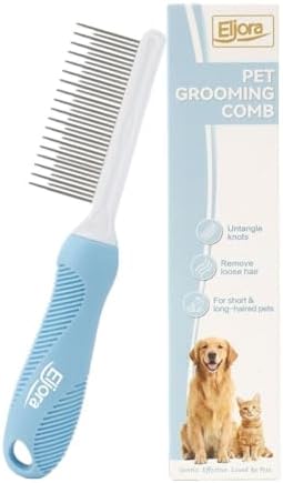 Pet Grooming & Dematting Comb – Stainless Steel Teeth, Non-Slip Grip, Removes by ELJORA