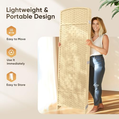 JOSTYLE Rattan Room Divider, 4-Panel Folding Privacy Screen 6ft. Extra Wide - Image 5