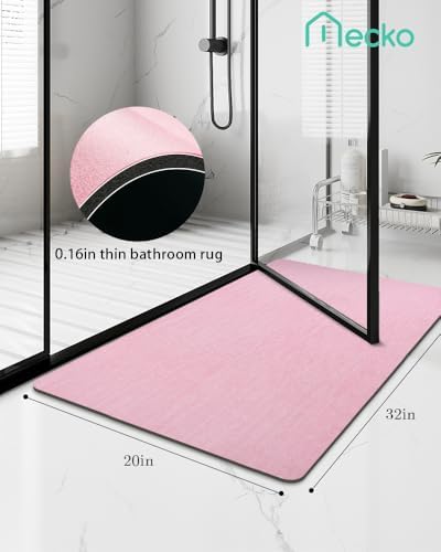 Mecko Bath Mat 20"x32", Ultra Thin Bathroom Rug fit Under Door Pink - Image 2