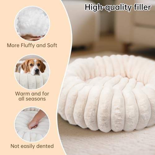 Donut Dog Beds Large Sized Dog Washable Plush Pet Bed, 36in White - Image 5