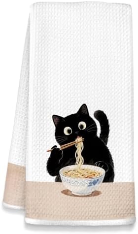 Black Cat Kitchen Dish Towels, Cat Lovers Mom Dad Lady Gifts, Funny Noodle by Unknown