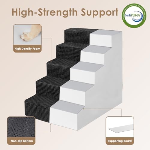 EHEYCIGA Dog Stairs for High Bed 25" H, Extra Wide Dog 5-Step - Image 3