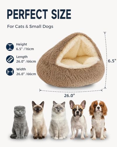ShinHye Round Plush Fluffy Hooded Cat Bed Cave, Cozy - Image 2
