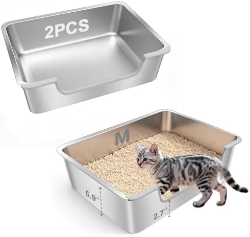 2-Pack Low Entry Litter Box for Senior Disabled & Injured Cats, Stainless Steel by Ixaro