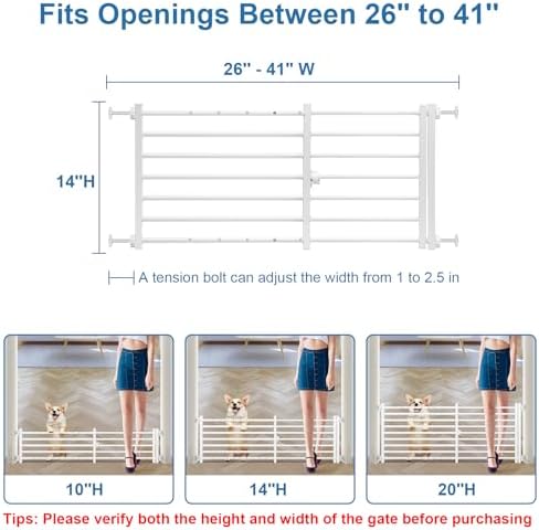 Malier Indoor Dog Gate with Door, 26-41" Extra Wide Full Metal Pet Gate Short - Image 3