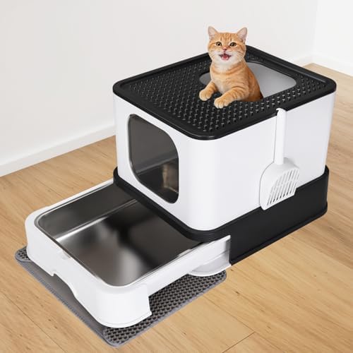 RIZZARI Stainless Steel Litter Box: Enclosed Pull-Out Drawer Top Exit - Image 2
