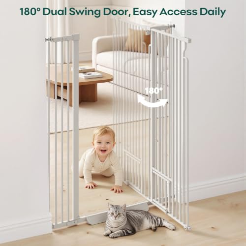 53in Extra Tall Cat Gate for Doorway, 29.5-40.6in Auto Close Pet Gate-White - Image 2