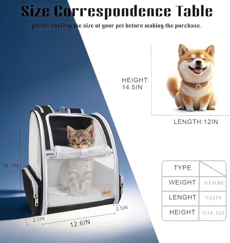 Cat Dog Backpack 12.6"×11.4"×16.5" Large Breathable Pet Bag Carrier - Image 5
