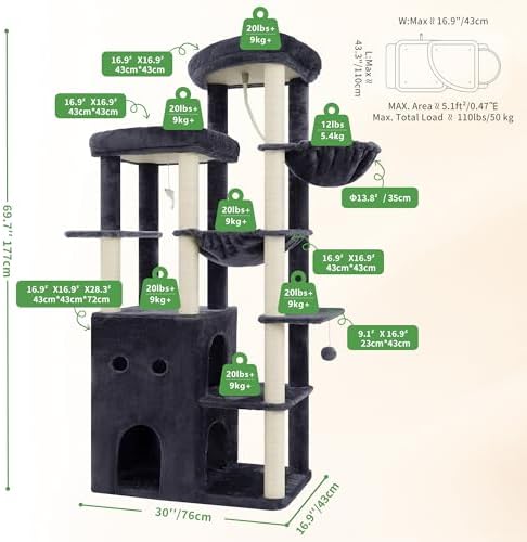 Heybly Cat Tree, 69.7 in Secure Anti-Tip Cat Tower - Image 6