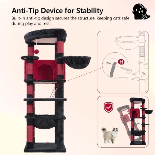 Heybly 53.1" Corner Cat Tree for Large Cats – Interactive Play HCT029BR - Image 5