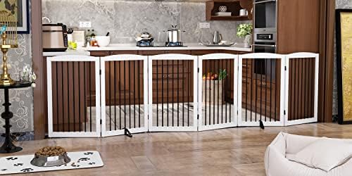PUPETPO Freestanding Pet Gate for Dogs, Indoor Wooden Foldable Dog Gate for by PUPETPO