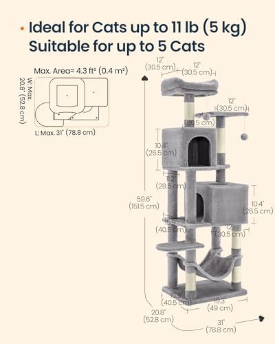 SONGMICS HOME Cat Tree for Indoor Cats, Hammock and Condo, Light Gray - Image 6