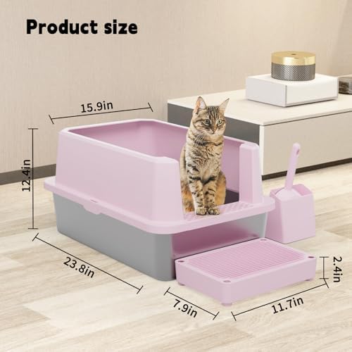 RIZZARI Stainless Semi-Closed Litter Box: High-Sided Open - Image 2