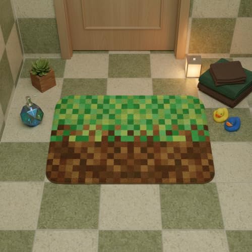 Pixelated Bath Rug, Video Games Gamepad Miners Shaggy Absorbent Non Slip Floor - Image 4
