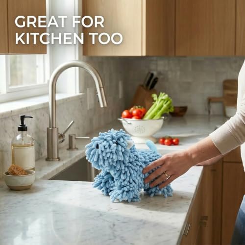 Chenille Dog Hand Towel Fuzzy Ball Dog Towel Animal Hand Towels - Image 4