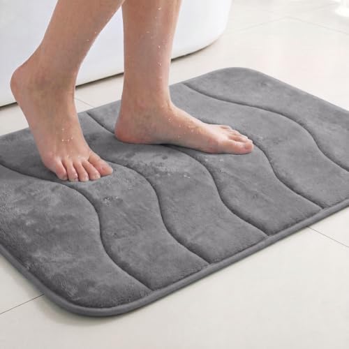 Flamingo P Grey Bath Mat 17x24 Quick Dry Washable Soft Memory Foam by FlamingoP