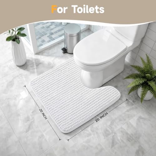 Ophanie White Toilet Rugs U-Shaped 20x20, Soft Chenille Contour Bath Mat - Image 2