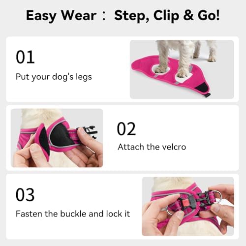 Joytale Step-in Dog Harness, Soft Breathable Mesh, Hot Pink M - Image 3