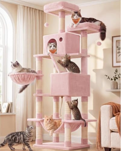 Feandrea Cat Tree, 81.1-Inch Large Cat Tower, Jelly Pink - Image 2