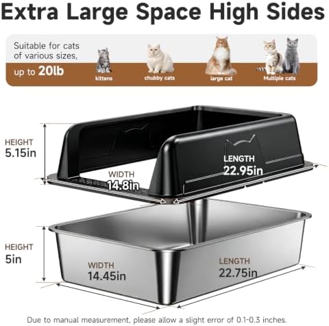 High-Sided Stainless Steel XL Cat Litter Box - Image 2